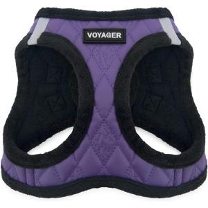 imageBest Pet Supplies  All Weather MeshPlush Reflective No Pull Harness for Small Medium Dogs Cats  Secure with Hook ampamp Loop Fastener Buckle Double DRings  Red Corduroy MPurple Faux Leather