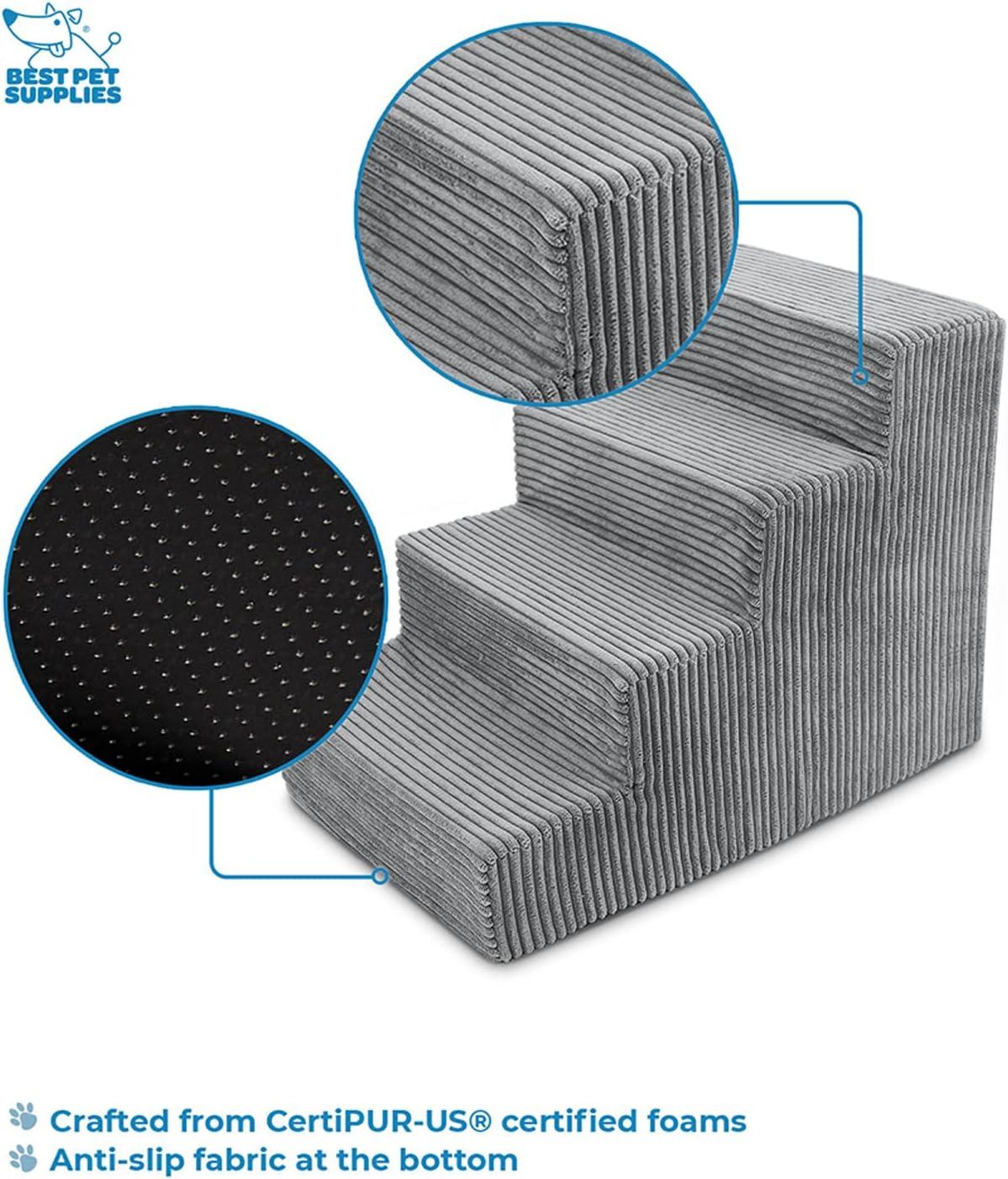 imageBest Pet Supplies Dog Stairs ampamp Steps  Foam Steps for Small Dogs ampamp Cats NonSlip Indoor Balanced Pet Step Support Dog Ramp No Assembly Ash Gray Linen 2Step 12inch HeightGray