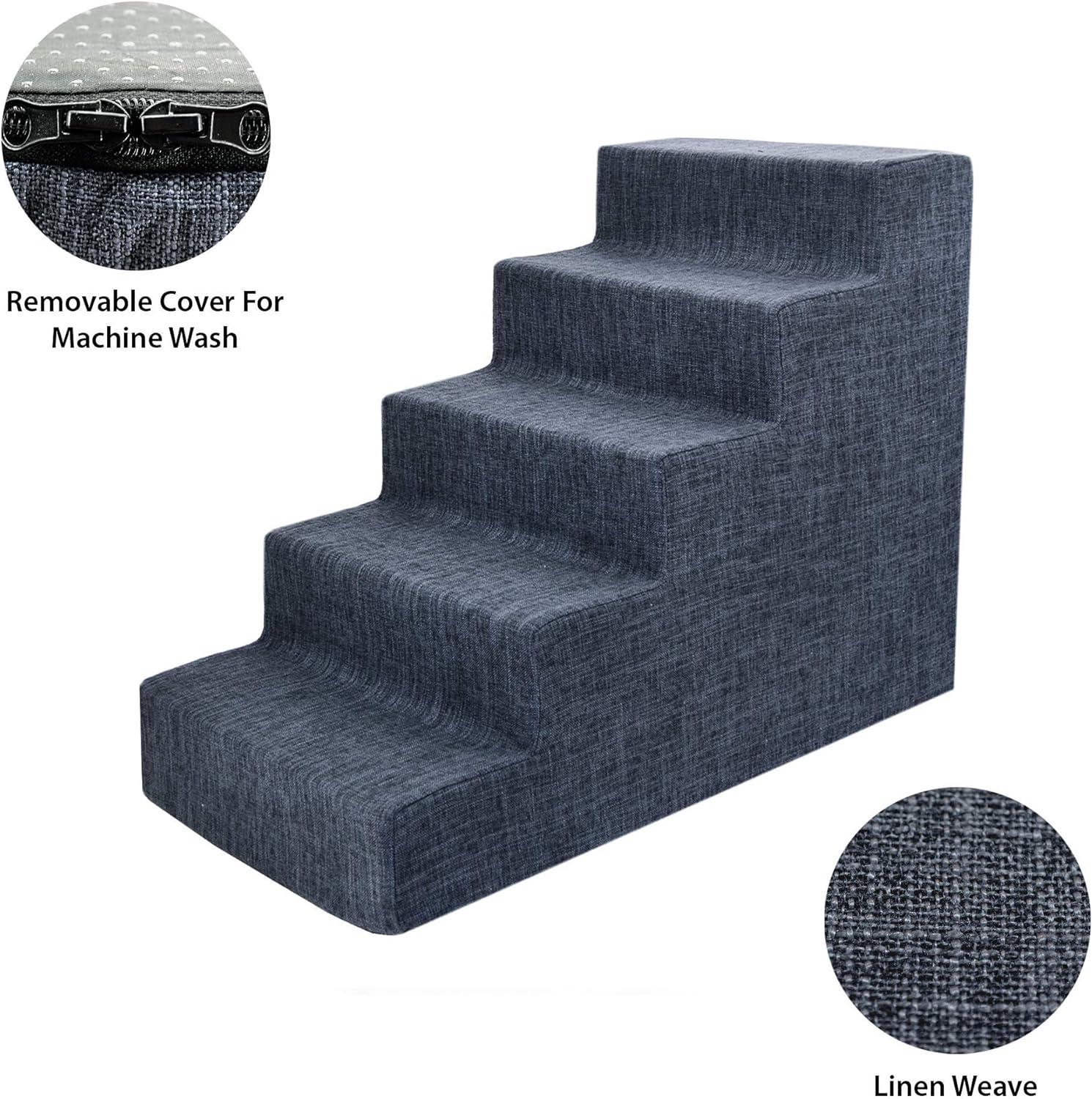 imageBest Pet Supplies Dog Stairs ampamp Steps  Foam Steps for Small Dogs ampamp Cats NonSlip Indoor Balanced Pet Step Support Dog Ramp No Assembly Ash Gray Linen 2Step 12inch HeightDark Gray Linen