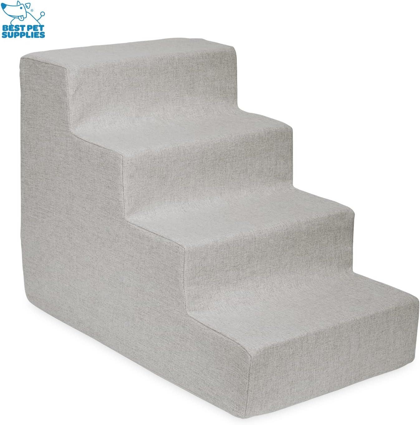 imageBest Pet Supplies Dog Stairs ampamp Steps  Foam Steps for Small Dogs ampamp Cats NonSlip Indoor Balanced Pet Step Support Dog Ramp No Assembly Ash Gray Linen 2Step 12inch HeightSand