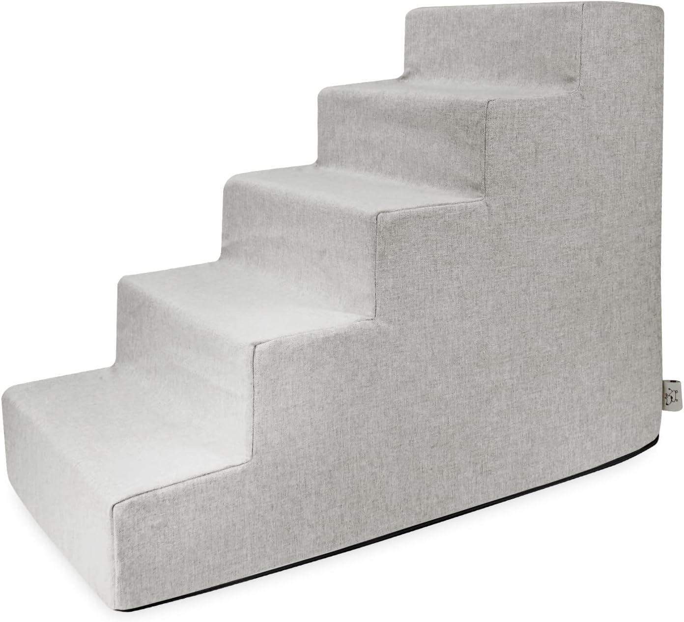imageBest Pet Supplies Dog Stairs ampamp Steps  Foam Steps for Small Dogs ampamp Cats NonSlip Indoor Balanced Pet Step Support Dog Ramp No Assembly Ash Gray Linen 2Step 12inch HeightSand