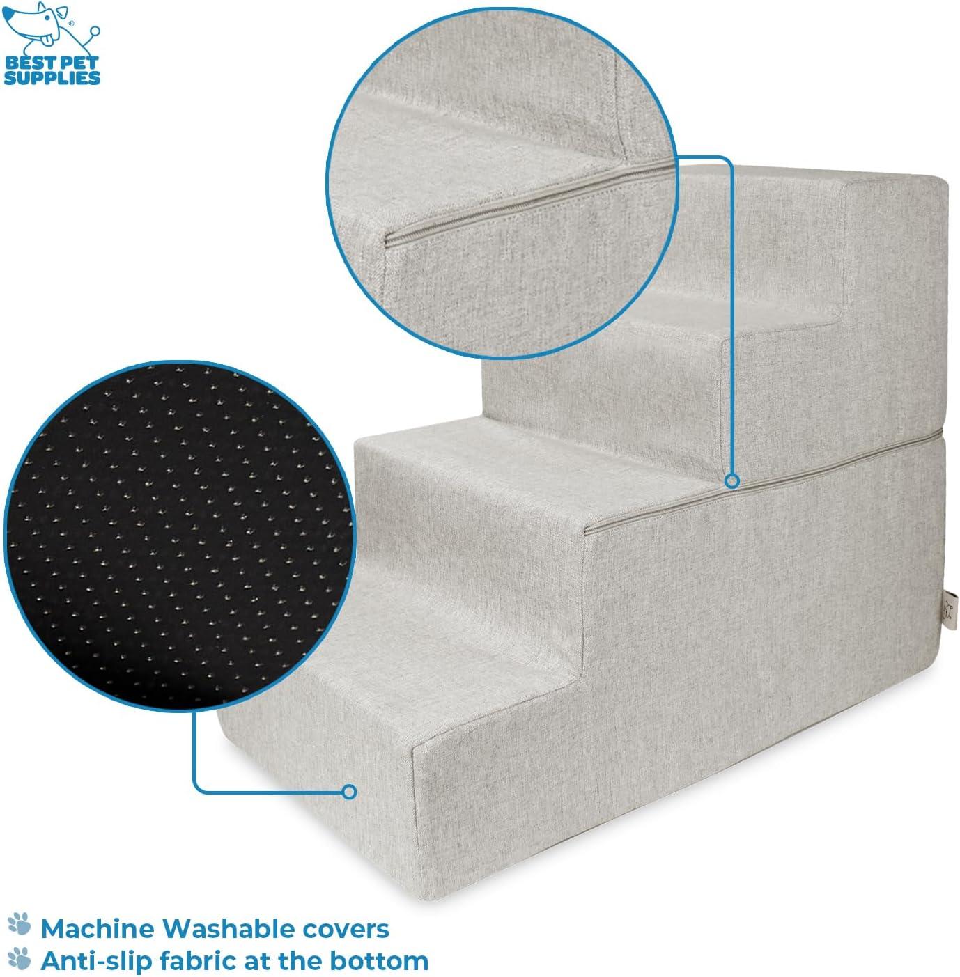 imageBest Pet Supplies Dog Stairs ampamp Steps  Foam Steps for Small Dogs ampamp Cats NonSlip Indoor Balanced Pet Step Support Dog Ramp No Assembly Ash Gray Linen 2Step 12inch HeightSand