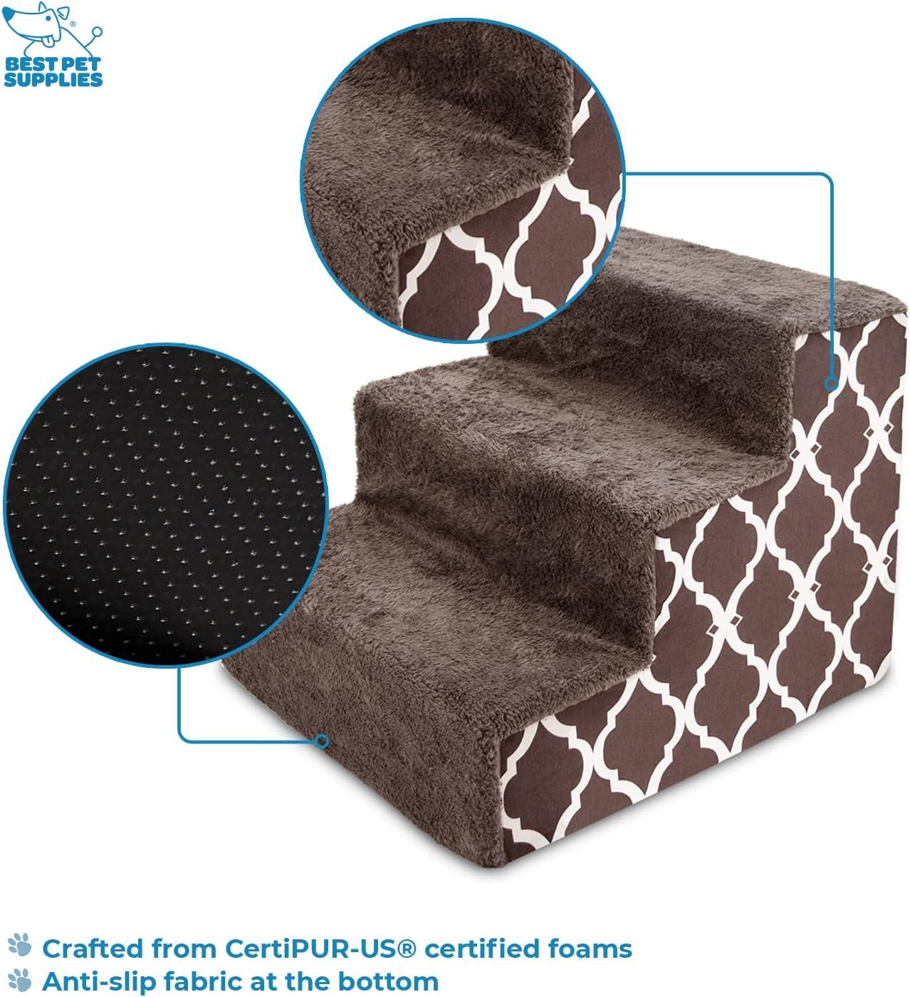 imageBest Pet Supplies Dog Stairs ampamp Steps  Foam Steps for Small Dogs ampamp Cats NonSlip Indoor Balanced Pet Step Support Dog Ramp No Assembly Ash Gray Linen 2Step 12inch HeightBrown Lattice Print