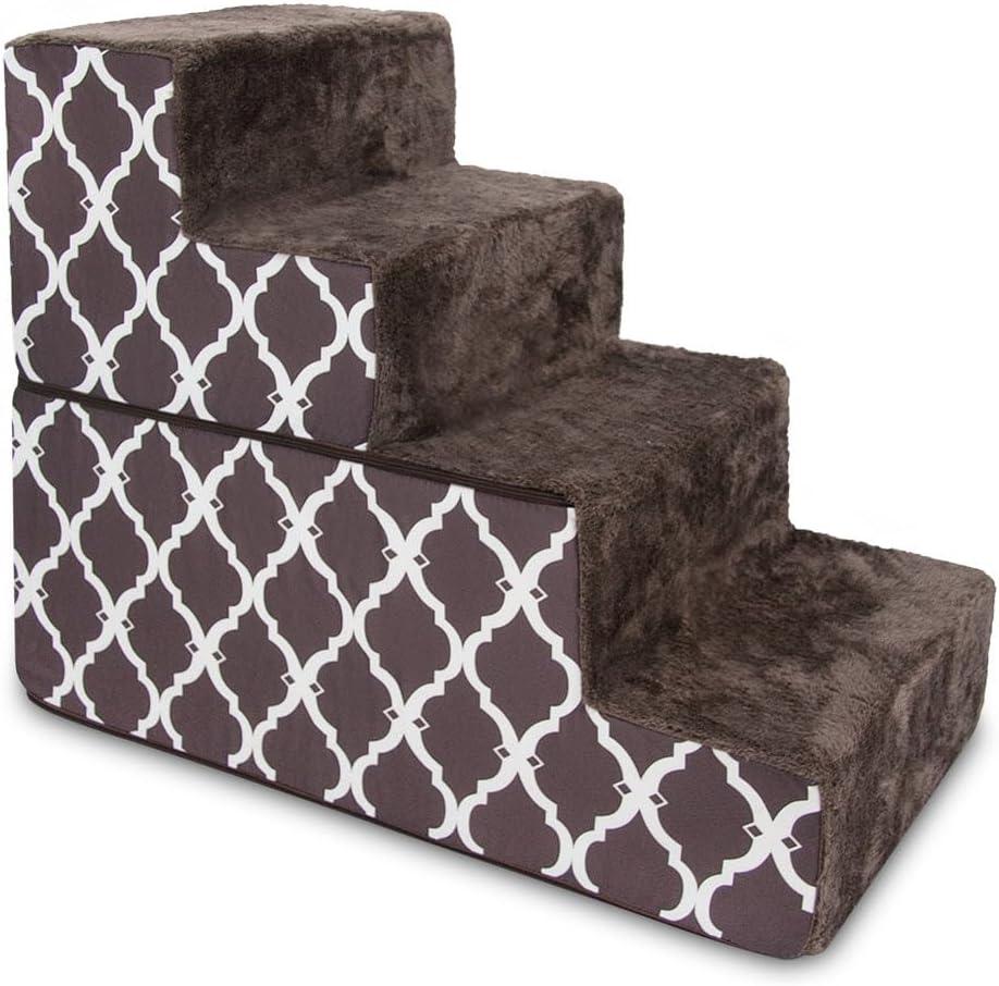 imageBest Pet Supplies Dog Stairs ampamp Steps  Foam Steps for Small Dogs ampamp Cats NonSlip Indoor Balanced Pet Step Support Dog Ramp No Assembly Ash Gray Linen 2Step 12inch HeightBrown Lattice Print