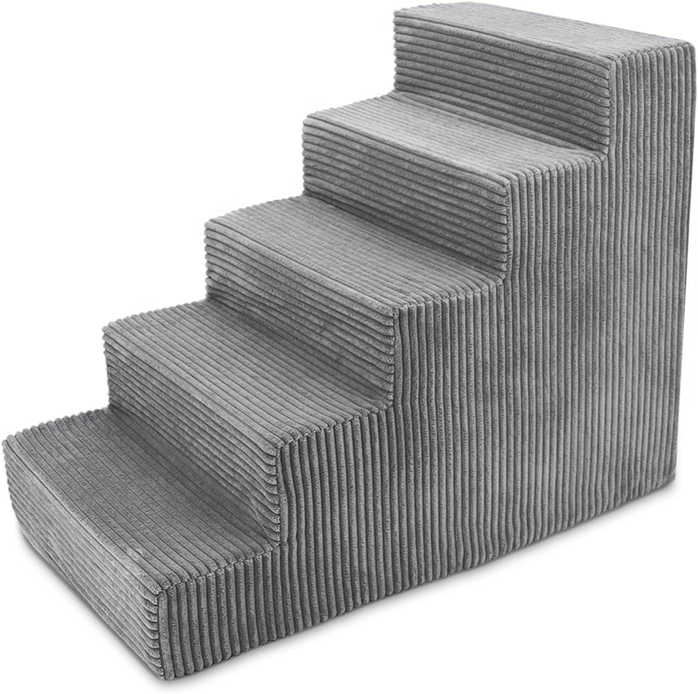 imageBest Pet Supplies Dog Stairs ampamp Steps  Foam Steps for Small Dogs ampamp Cats NonSlip Indoor Balanced Pet Step Support Dog Ramp No Assembly Ash Gray Linen 2Step 12inch HeightGray