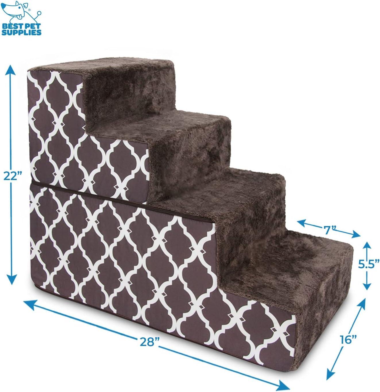imageBest Pet Supplies Dog Stairs ampamp Steps  Foam Steps for Small Dogs ampamp Cats NonSlip Indoor Balanced Pet Step Support Dog Ramp No Assembly Ash Gray Linen 2Step 12inch HeightBrown Lattice Print