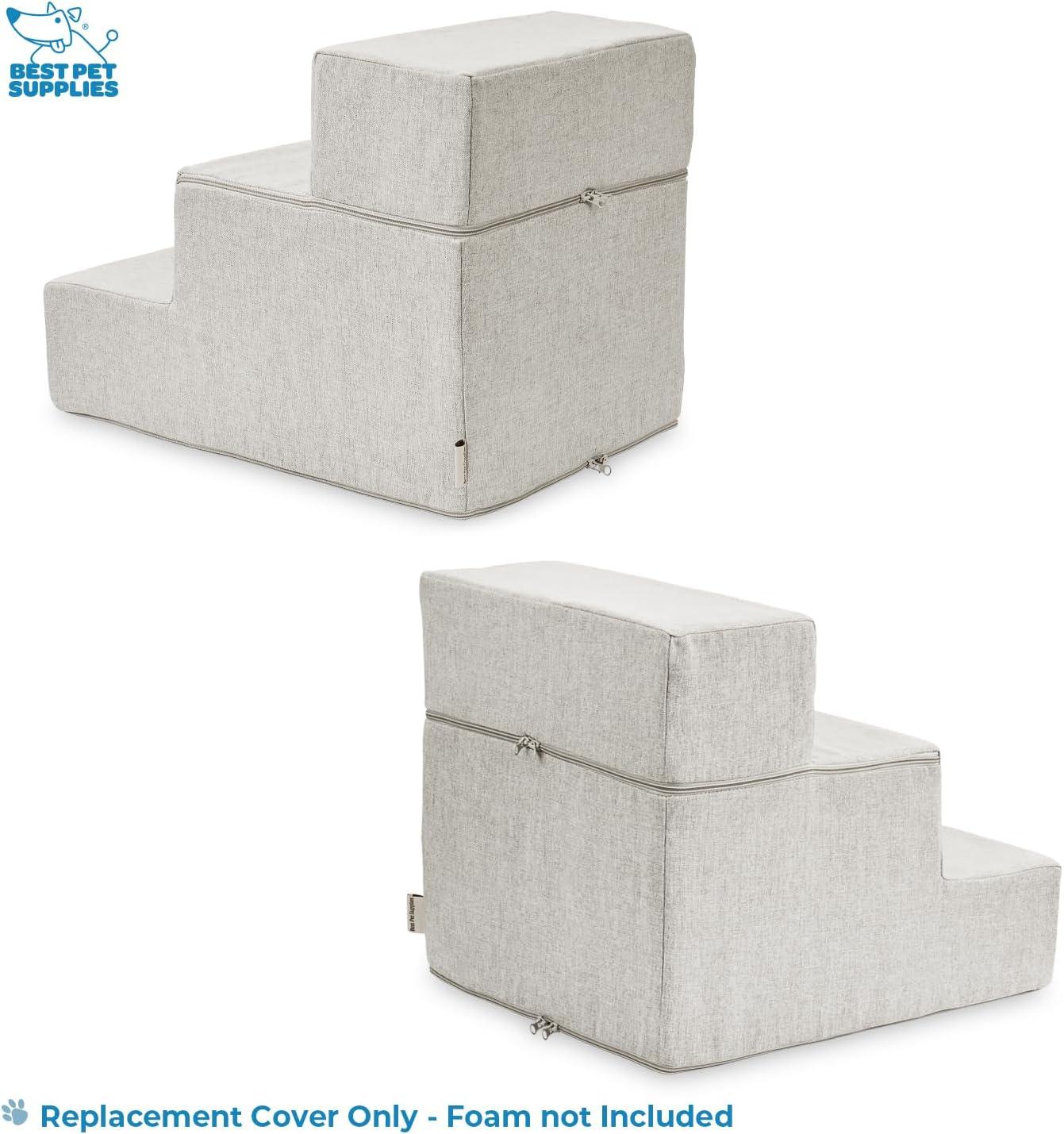 imageBest Pet Supplies Dog Stairs ampamp Steps  Foam Steps for Small Dogs ampamp Cats NonSlip Indoor Balanced Pet Step Support Dog Ramp No Assembly Ash Gray Linen 2Step 12inch HeightSand