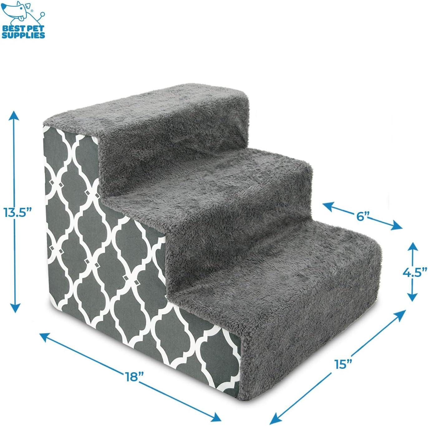imageBest Pet Supplies Dog Stairs ampamp Steps  Foam Steps for Small Dogs ampamp Cats NonSlip Indoor Balanced Pet Step Support Dog Ramp No Assembly Ash Gray Linen 2Step 12inch HeightGray Lattice Print