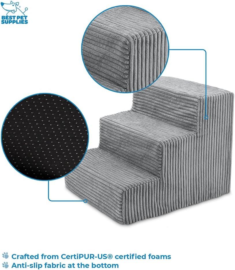 imageBest Pet Supplies Dog Stairs ampamp Steps  Foam Steps for Small Dogs ampamp Cats NonSlip Indoor Balanced Pet Step Support Dog Ramp No Assembly Ash Gray Linen 2Step 12inch HeightGray