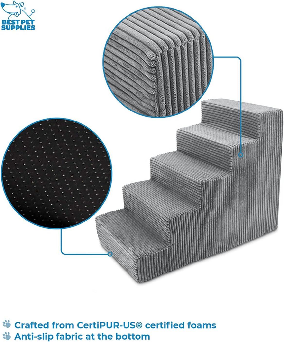 imageBest Pet Supplies Dog Stairs ampamp Steps  Foam Steps for Small Dogs ampamp Cats NonSlip Indoor Balanced Pet Step Support Dog Ramp No Assembly Ash Gray Linen 2Step 12inch HeightGray