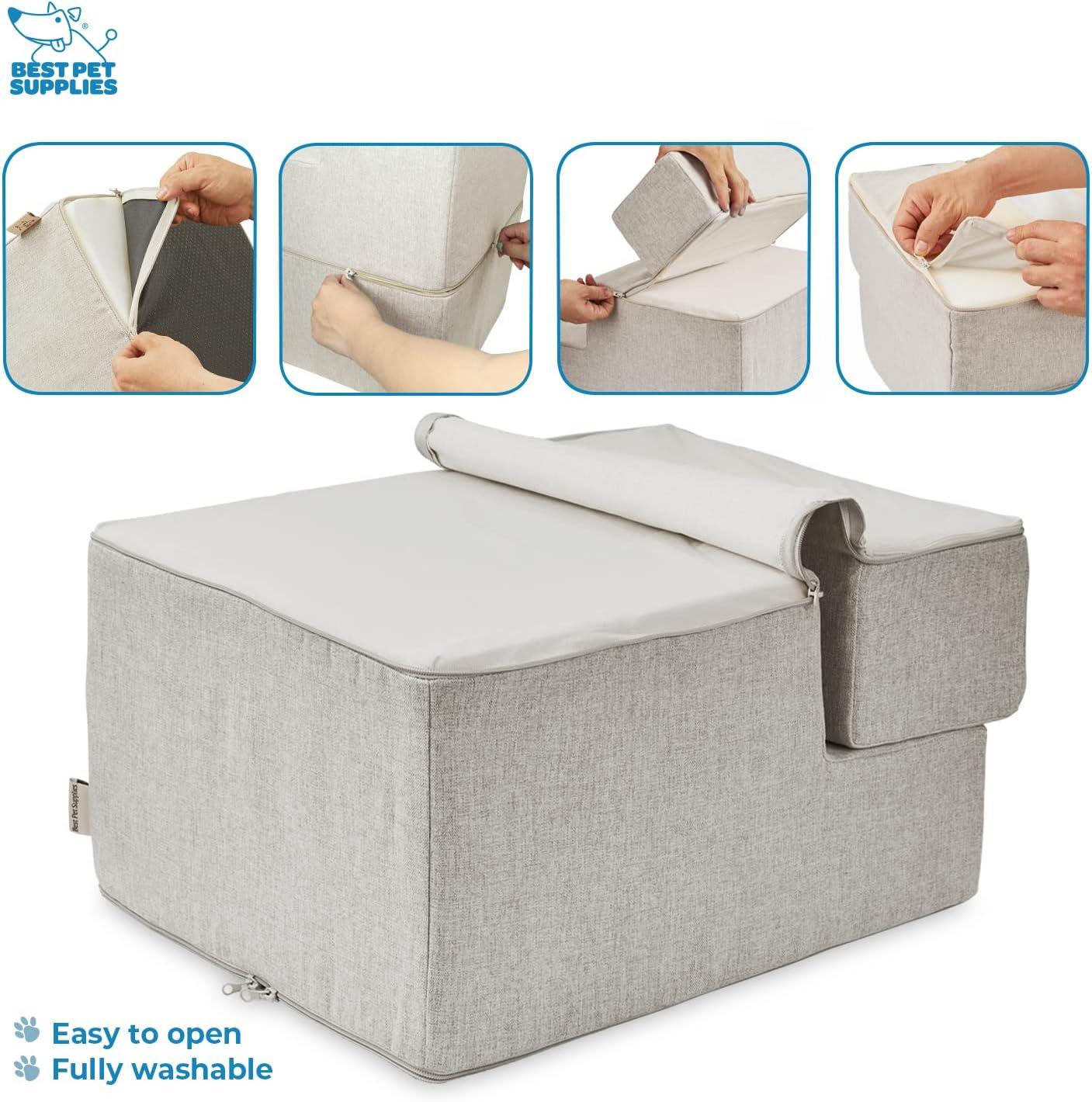 imageBest Pet Supplies Dog Stairs ampamp Steps  Foam Steps for Small Dogs ampamp Cats NonSlip Indoor Balanced Pet Step Support Dog Ramp No Assembly Ash Gray Linen 2Step 12inch HeightSand