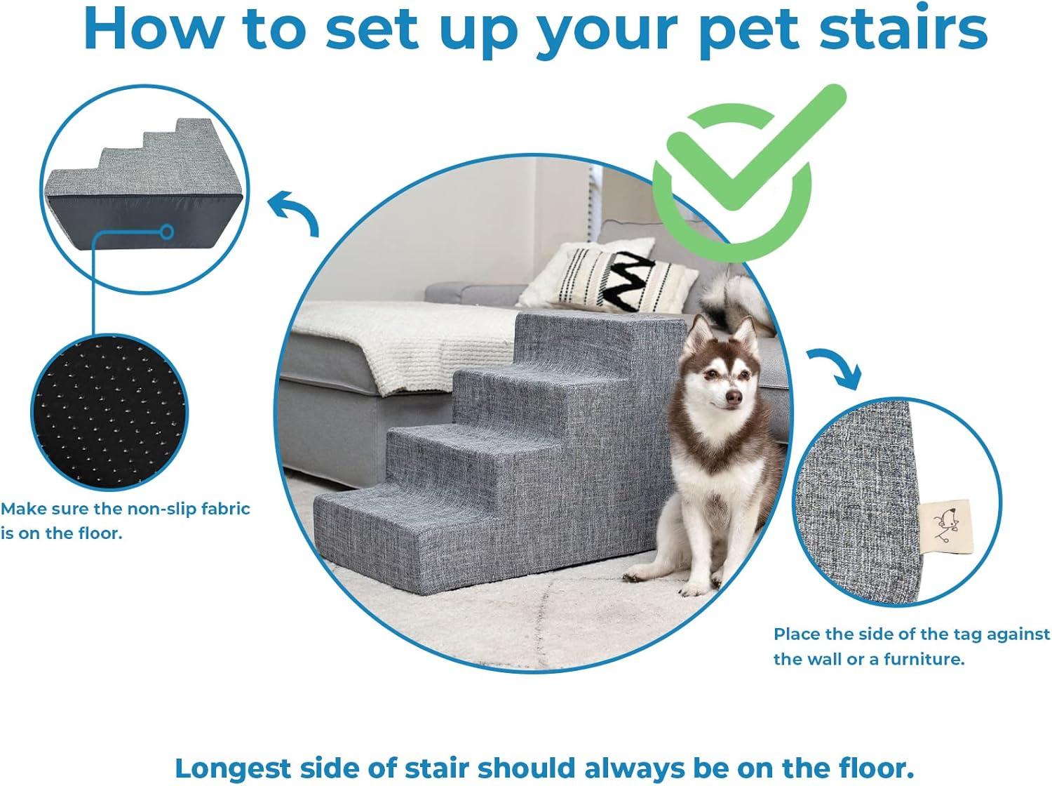 imageBest Pet Supplies Dog Stairs ampamp Steps  Foam Steps for Small Dogs ampamp Cats NonSlip Indoor Balanced Pet Step Support Dog Ramp No Assembly Ash Gray Linen 2Step 12inch HeightLambswool