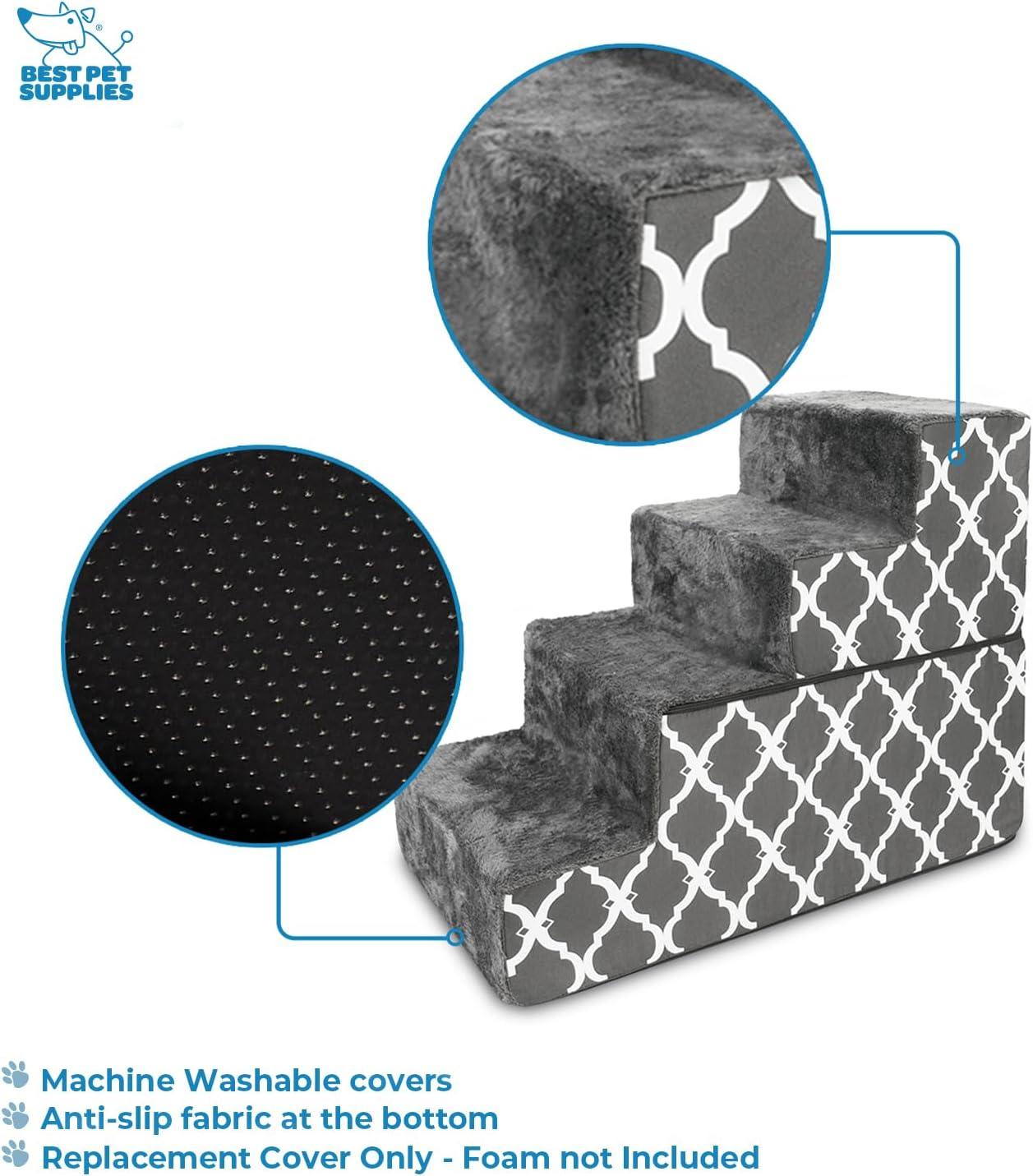 imageBest Pet Supplies Dog Stairs ampamp Steps  Foam Steps for Small Dogs ampamp Cats NonSlip Indoor Balanced Pet Step Support Dog Ramp No Assembly Ash Gray Linen 2Step 12inch HeightGray Lattice Print