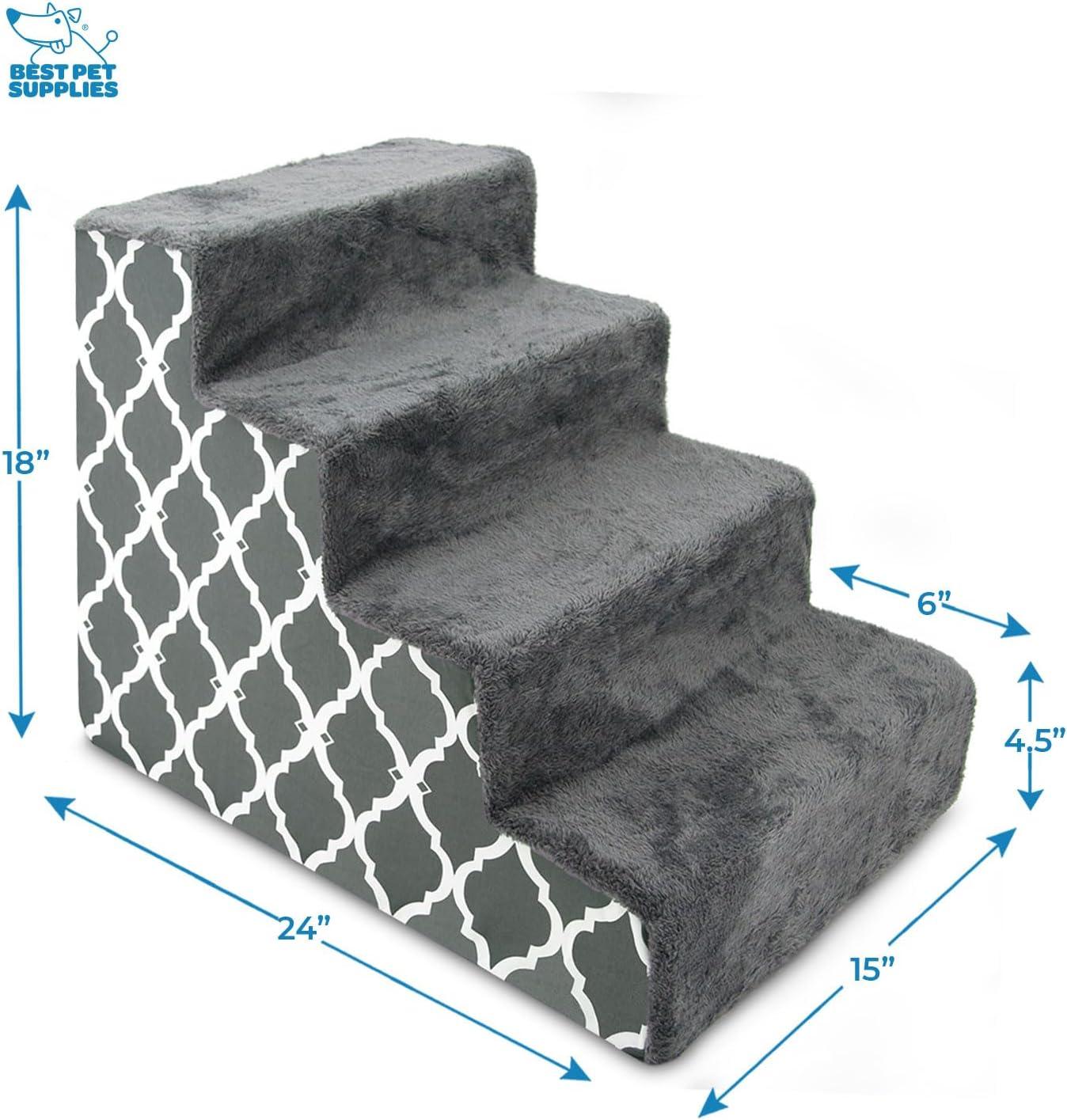 imageBest Pet Supplies Dog Stairs ampamp Steps  Foam Steps for Small Dogs ampamp Cats NonSlip Indoor Balanced Pet Step Support Dog Ramp No Assembly Ash Gray Linen 2Step 12inch HeightGray Lattice Print