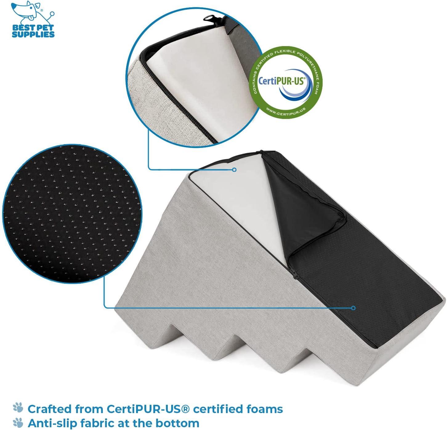 imageBest Pet Supplies Dog Stairs ampamp Steps  Foam Steps for Small Dogs ampamp Cats NonSlip Indoor Balanced Pet Step Support Dog Ramp No Assembly Ash Gray Linen 2Step 12inch HeightSand