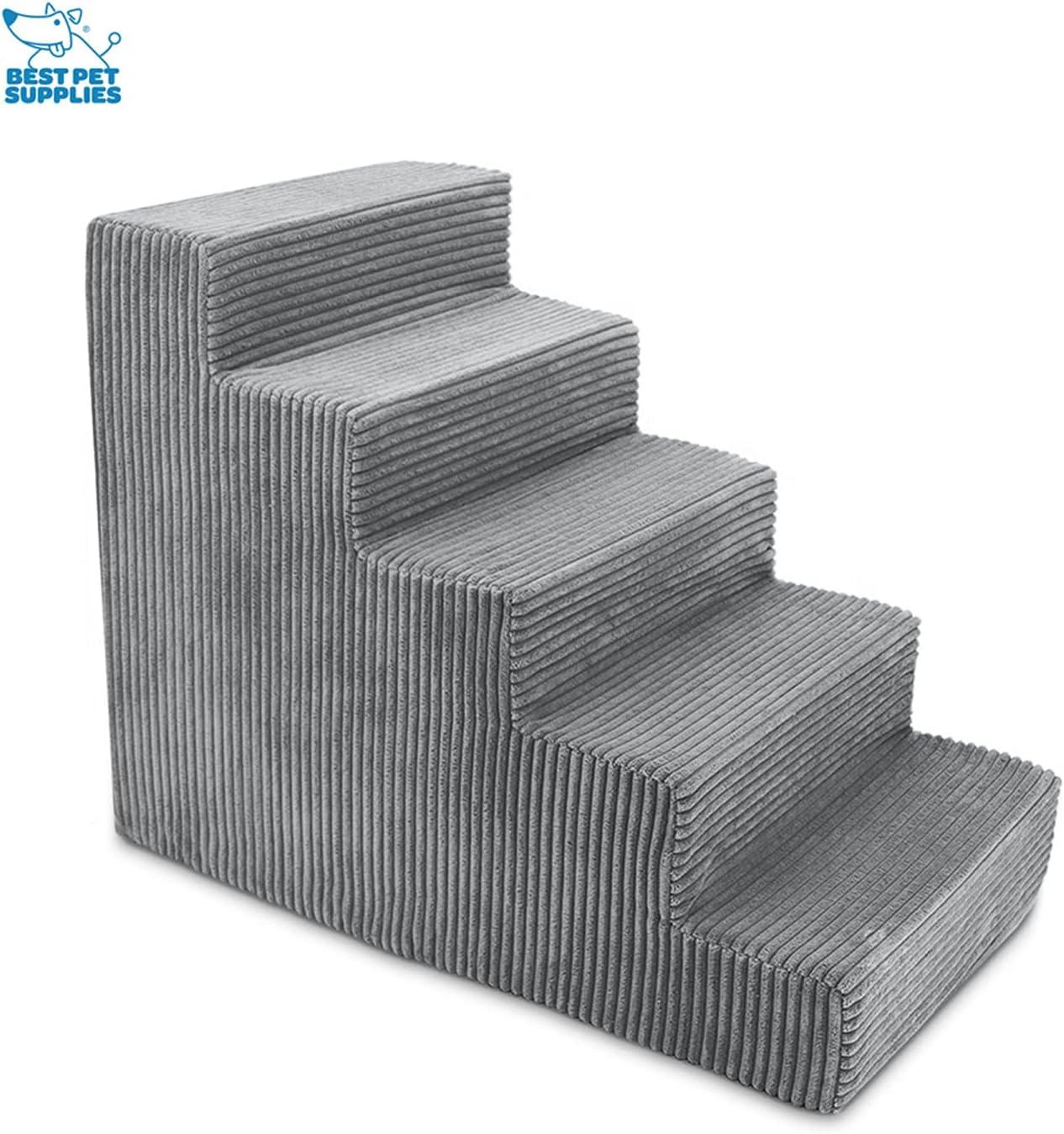 imageBest Pet Supplies Dog Stairs ampamp Steps  Foam Steps for Small Dogs ampamp Cats NonSlip Indoor Balanced Pet Step Support Dog Ramp No Assembly Ash Gray Linen 2Step 12inch HeightGray