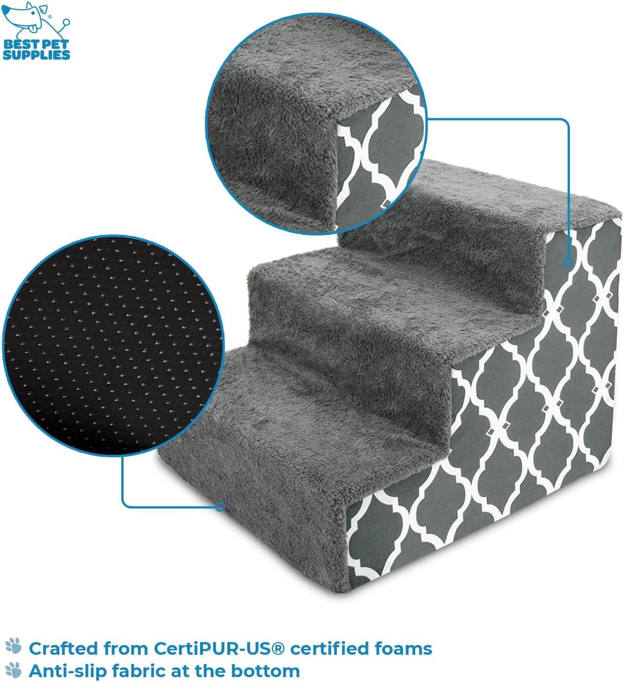 imageBest Pet Supplies Dog Stairs ampamp Steps  Foam Steps for Small Dogs ampamp Cats NonSlip Indoor Balanced Pet Step Support Dog Ramp No Assembly Ash Gray Linen 2Step 12inch HeightGray Lattice Print