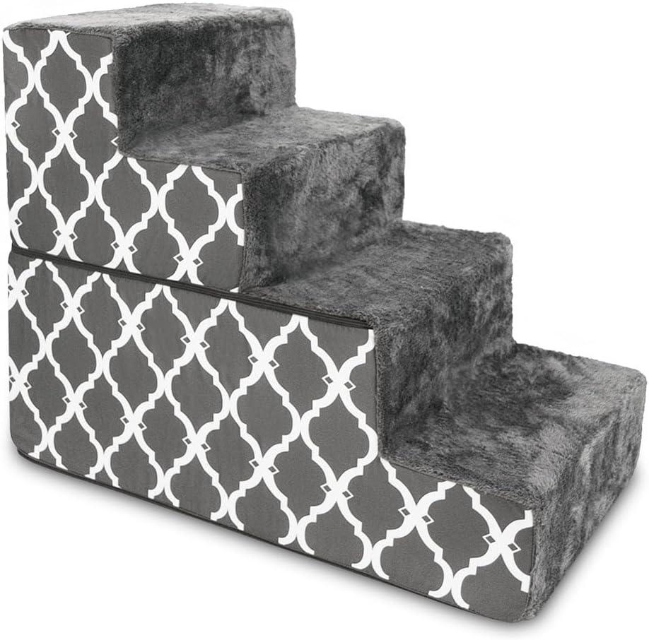 imageBest Pet Supplies Dog Stairs ampamp Steps  Foam Steps for Small Dogs ampamp Cats NonSlip Indoor Balanced Pet Step Support Dog Ramp No Assembly Ash Gray Linen 2Step 12inch HeightGray Lattice Print