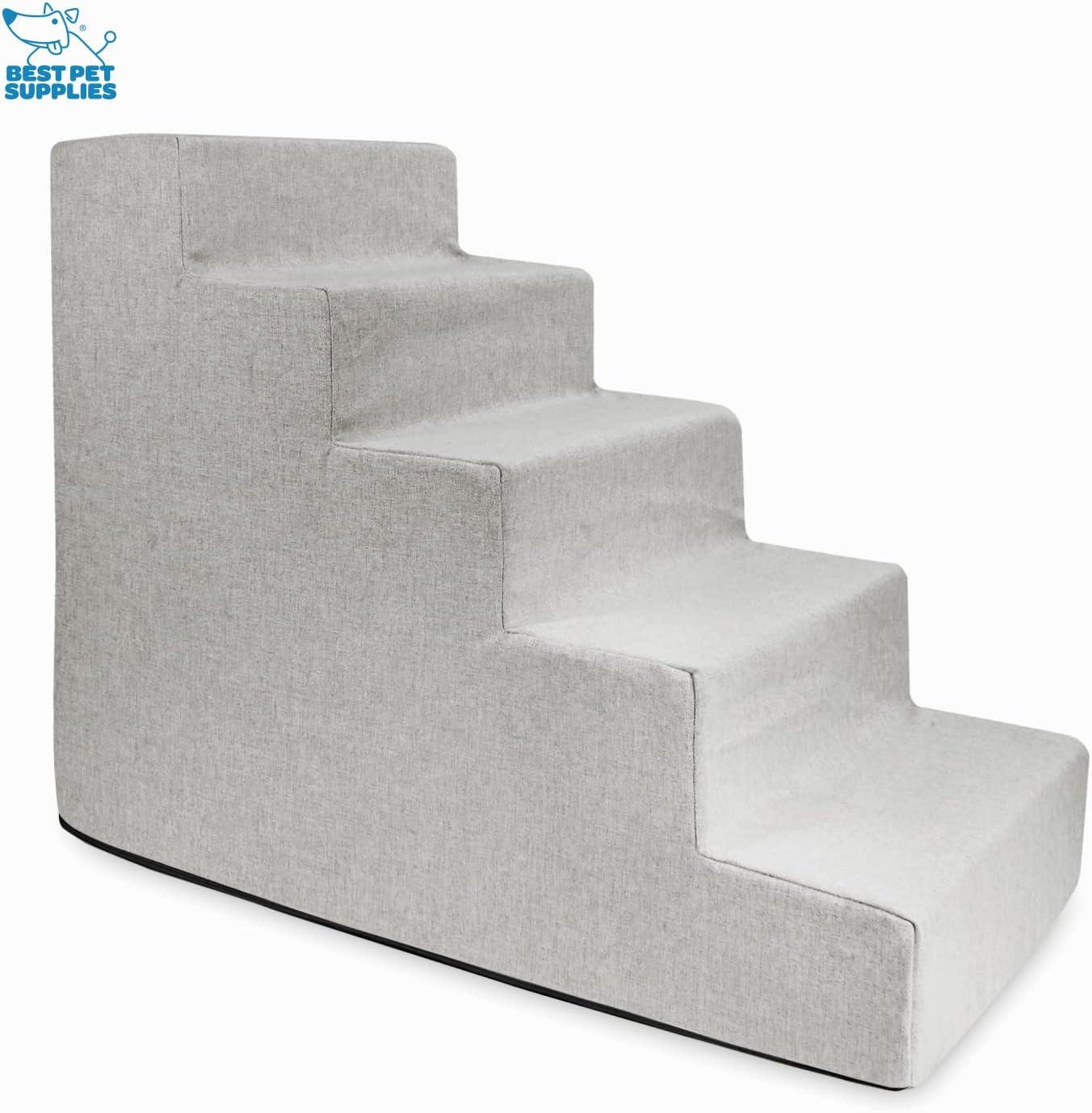 imageBest Pet Supplies Dog Stairs ampamp Steps  Foam Steps for Small Dogs ampamp Cats NonSlip Indoor Balanced Pet Step Support Dog Ramp No Assembly Ash Gray Linen 2Step 12inch HeightSand