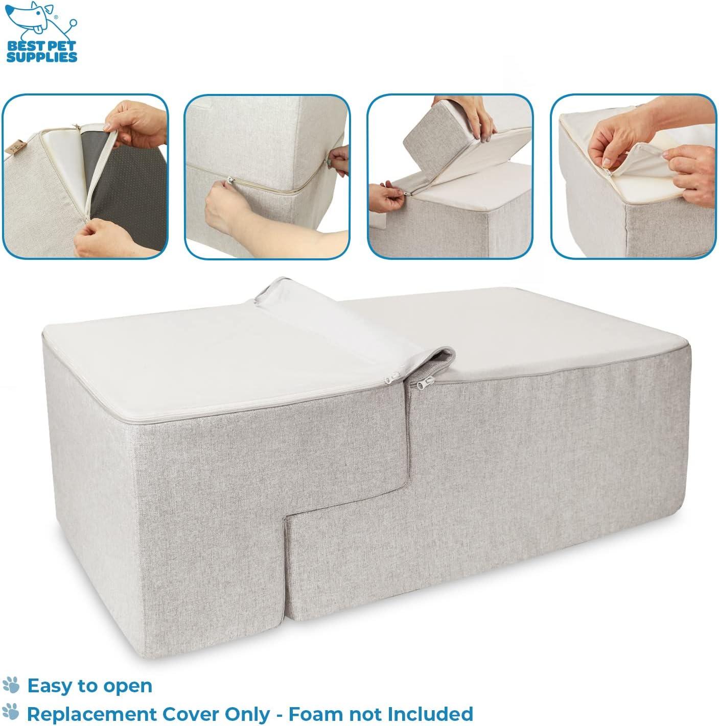 imageBest Pet Supplies Dog Stairs ampamp Steps  Foam Steps for Small Dogs ampamp Cats NonSlip Indoor Balanced Pet Step Support Dog Ramp No Assembly Ash Gray Linen 2Step 12inch HeightSand