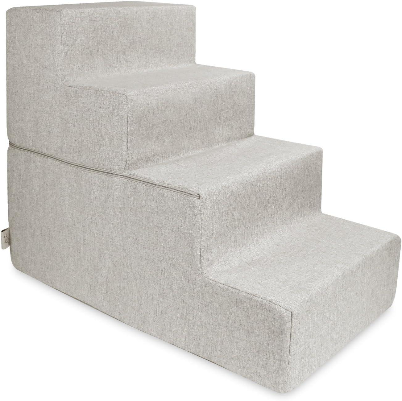 imageBest Pet Supplies Dog Stairs ampamp Steps  Foam Steps for Small Dogs ampamp Cats NonSlip Indoor Balanced Pet Step Support Dog Ramp No Assembly Ash Gray Linen 2Step 12inch HeightSand