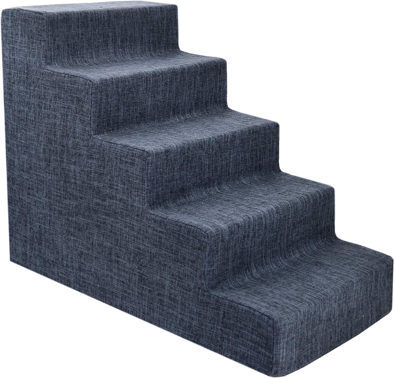 imageBest Pet Supplies Dog Stairs ampamp Steps  Foam Steps for Small Dogs ampamp Cats NonSlip Indoor Balanced Pet Step Support Dog Ramp No Assembly Ash Gray Linen 2Step 12inch HeightDark Gray Linen