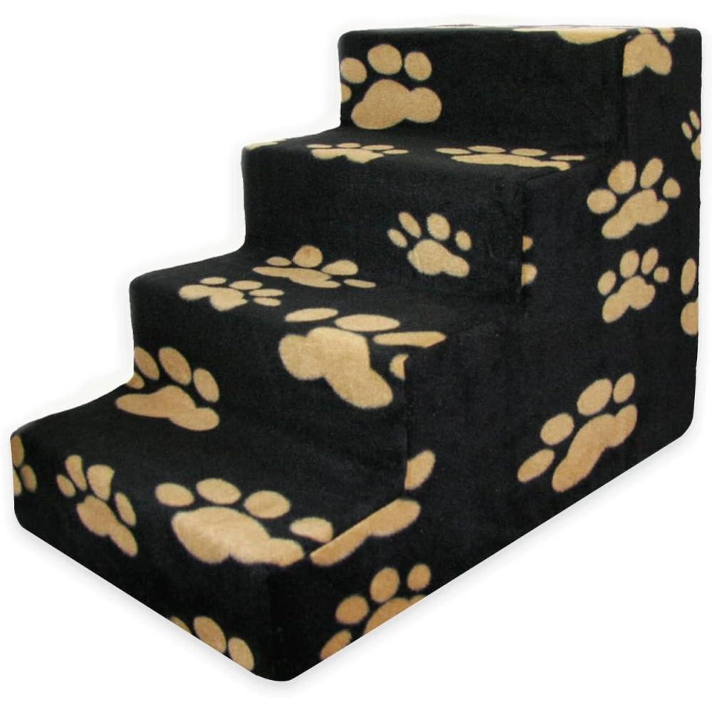 imageBest Pet Supplies Dog Stairs ampamp Steps  Foam Steps for Small Dogs ampamp Cats NonSlip Indoor Balanced Pet Step Support Dog Ramp No Assembly Ash Gray Linen 2Step 12inch HeightPaw Print on Black