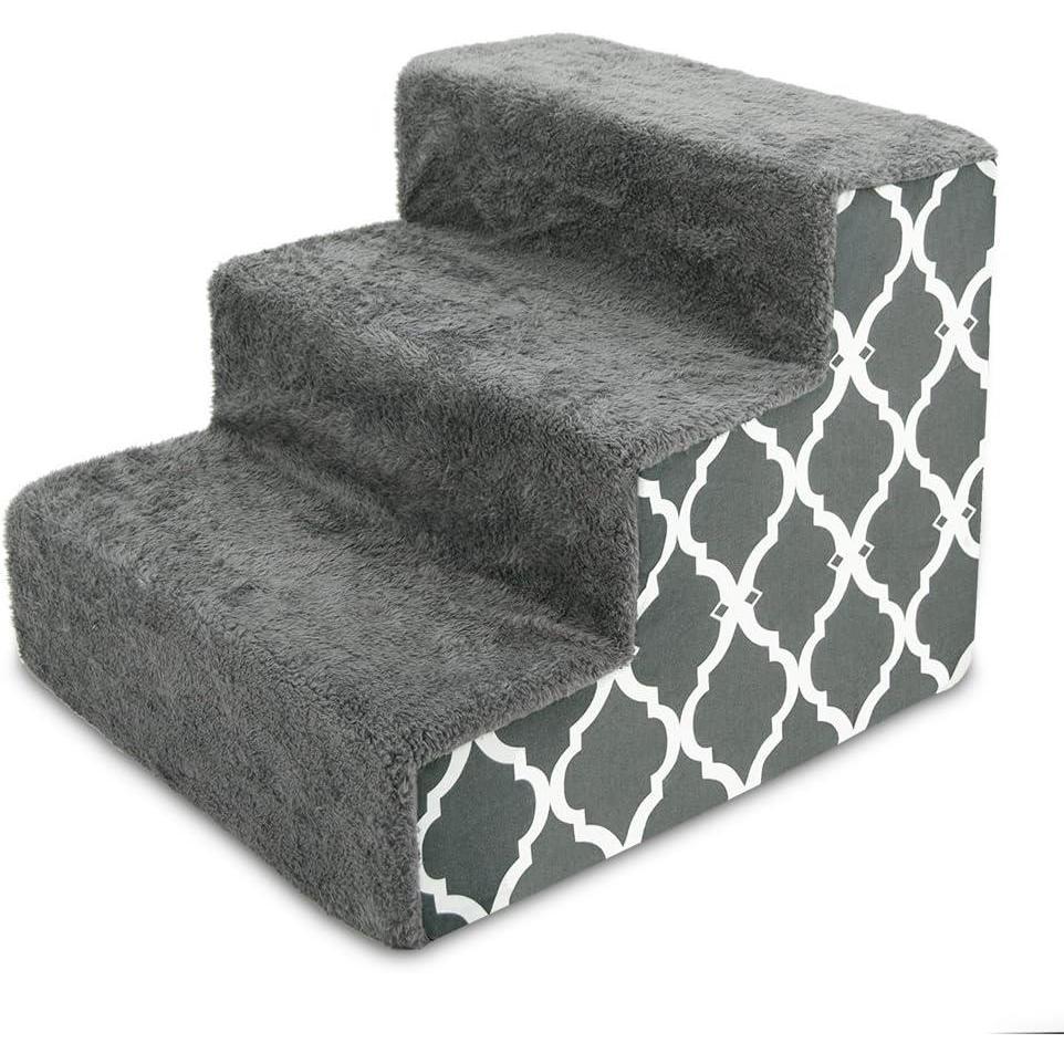 imageBest Pet Supplies Dog Stairs ampamp Steps  Foam Steps for Small Dogs ampamp Cats NonSlip Indoor Balanced Pet Step Support Dog Ramp No Assembly Ash Gray Linen 2Step 12inch HeightGray Lattice Print