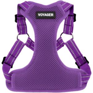 imageBest Pet Supplies Voyager Mesh Dog Breathable Harness Reflective Stitching All Weather Adjustable for Walking Training or Running  Heavy Duty ampamp Durable Harness Turquoise MHarness Purple