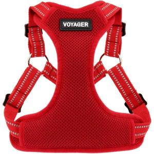 imageBest Pet Supplies Voyager Mesh Dog Breathable Harness Reflective Stitching All Weather Adjustable for Walking Training or Running  Heavy Duty ampamp Durable Harness Turquoise MHarness Red