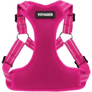 imageBest Pet Supplies Voyager Mesh Dog Breathable Harness Reflective Stitching All Weather Adjustable for Walking Training or Running  Heavy Duty ampamp Durable Harness Turquoise MHarness Fuchsia