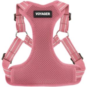 imageBest Pet Supplies Voyager Mesh Dog Breathable Harness Reflective Stitching All Weather Adjustable for Walking Training or Running  Heavy Duty ampamp Durable Harness Turquoise MHarness Pink