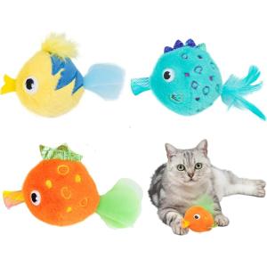 imageCatify by Best Pet Supplies Interactive Cat Toys  Plush MotionActivated ampamp Squeaking Toys with Premium North American Catnip for Indoor Cats ampamp Kittens  Meow Chase PlaysetFluffy Fish Multicolored