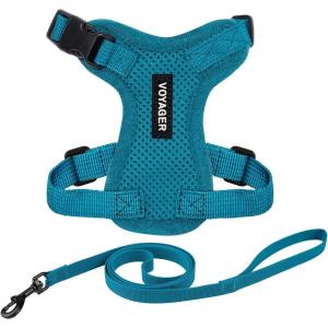 imageVoyager EscapeProof Stepin Lock Cat Harness ampamp 5ft NeopreneHandle Leash Set AllWeather Mesh with Reflective Stitching for Small to Large Cats by Best Pet Supplies Lavender 327 XSHarness Leash Set Turquoise