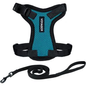 imageVoyager EscapeProof Stepin Lock Cat Harness ampamp 5ft NeopreneHandle Leash Set AllWeather Mesh with Reflective Stitching for Small to Large Cats by Best Pet Supplies Lavender 327 XSHarness Leash Set TurquoiseBlack Trim