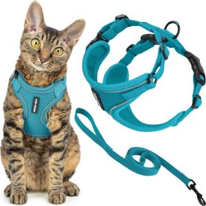 imageVoyager EscapeProof Stepin Lock Cat Harness ampamp 5ft NeopreneHandle Leash Set AllWeather Mesh with Reflective Stitching for Small to Large Cats by Best Pet Supplies Lavender 327 XSTurquoise 327
