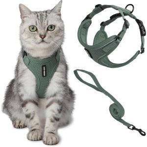 imageVoyager EscapeProof Stepin Lock Cat Harness ampamp 5ft NeopreneHandle Leash Set AllWeather Mesh with Reflective Stitching for Small to Large Cats by Best Pet Supplies Lavender 327 XSMoss Green