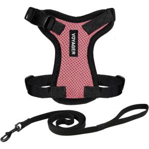 imageVoyager EscapeProof Stepin Lock Cat Harness ampamp 5ft NeopreneHandle Leash Set AllWeather Mesh with Reflective Stitching for Small to Large Cats by Best Pet Supplies Lavender 327 XSHarness Leash Set PinkBlack Trim