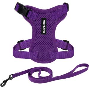 imageVoyager EscapeProof Stepin Lock Cat Harness ampamp 5ft NeopreneHandle Leash Set AllWeather Mesh with Reflective Stitching for Small to Large Cats by Best Pet Supplies Lavender 327 XSHarness Leash Set Purple