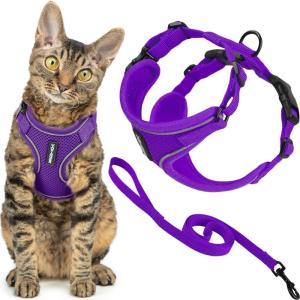 imageVoyager EscapeProof Stepin Lock Cat Harness ampamp 5ft NeopreneHandle Leash Set AllWeather Mesh with Reflective Stitching for Small to Large Cats by Best Pet Supplies Lavender 327 XSPurple 327
