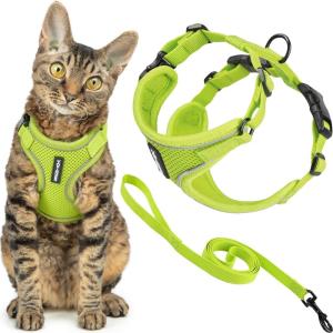 imageVoyager EscapeProof Stepin Lock Cat Harness ampamp 5ft NeopreneHandle Leash Set AllWeather Mesh with Reflective Stitching for Small to Large Cats by Best Pet Supplies Lavender 327 XSLime 327