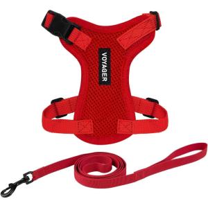imageVoyager EscapeProof Stepin Lock Cat Harness ampamp 5ft NeopreneHandle Leash Set AllWeather Mesh with Reflective Stitching for Small to Large Cats by Best Pet Supplies Lavender 327 XSHarness Leash Set Red