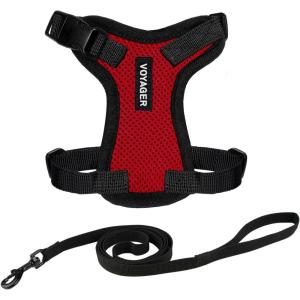 imageVoyager EscapeProof Stepin Lock Cat Harness ampamp 5ft NeopreneHandle Leash Set AllWeather Mesh with Reflective Stitching for Small to Large Cats by Best Pet Supplies Lavender 327 XSHarness Leash Set RedBlack Trim