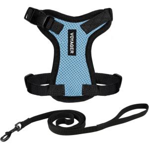 imageVoyager EscapeProof Stepin Lock Cat Harness ampamp 5ft NeopreneHandle Leash Set AllWeather Mesh with Reflective Stitching for Small to Large Cats by Best Pet Supplies Lavender 327 XSHarness Leash Set Baby BlueBlack Trim