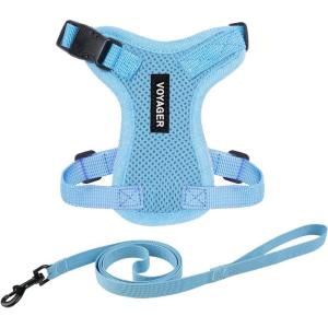 imageVoyager EscapeProof Stepin Lock Cat Harness ampamp 5ft NeopreneHandle Leash Set AllWeather Mesh with Reflective Stitching for Small to Large Cats by Best Pet Supplies Lavender 327 XSHarness Leash Set Baby Blue