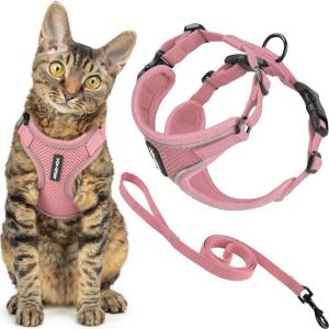 imageVoyager EscapeProof Stepin Lock Cat Harness ampamp 5ft NeopreneHandle Leash Set AllWeather Mesh with Reflective Stitching for Small to Large Cats by Best Pet Supplies Lavender 327 XSPink 327