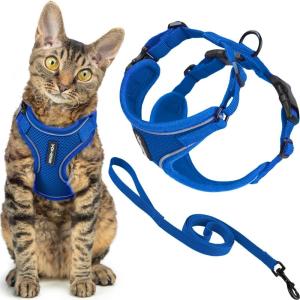 imageVoyager EscapeProof Stepin Lock Cat Harness ampamp 5ft NeopreneHandle Leash Set AllWeather Mesh with Reflective Stitching for Small to Large Cats by Best Pet Supplies Lavender 327 XSRoyal Blue 327
