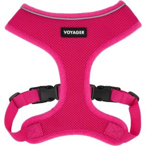image:imageVoyager Aerolite Over The Head Dog Harness No Pull Breathable Air Mesh Vest Quick Dry with Reflective Stitching Adjustable Escape Resistant Harness for Small Medium Large Dogs  Beige MediumFuchsia
